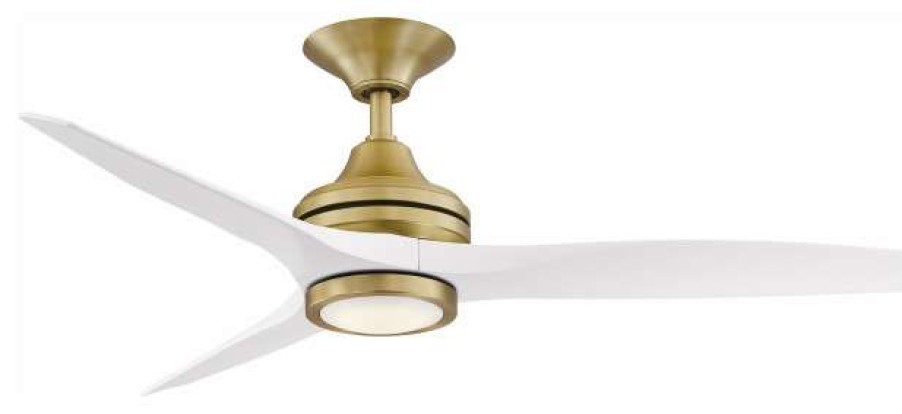 Ceiling Lighting * | Discount Fanimation Spitfire Ceiling 48 Fan/Led Light, Brushed Satin Brass/Matte White