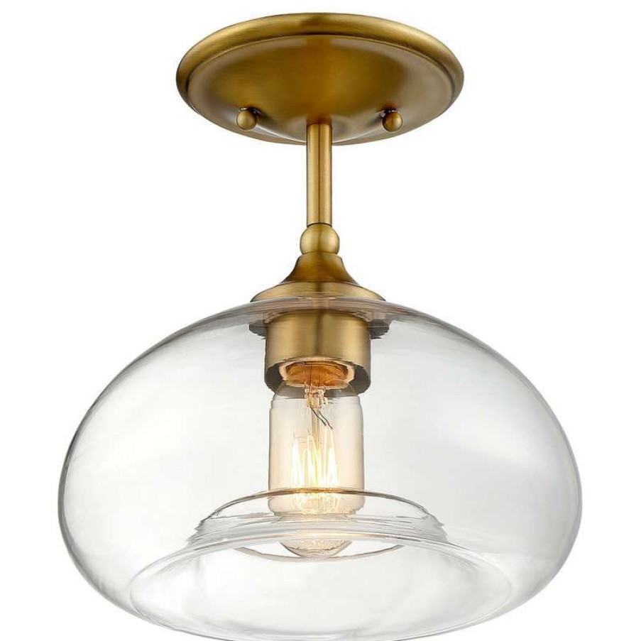 Ceiling Lighting * | Deals Helmsman Lighting Works 1-Light Semi-Flush Mount, Natural Brass