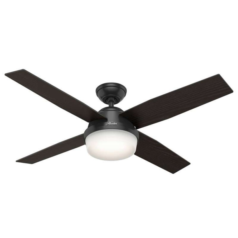 Ceiling Lighting * | Deals Hunter Fan Company 52 Dempsey Damp Matte Black Ceiling Fan With Light/Remote