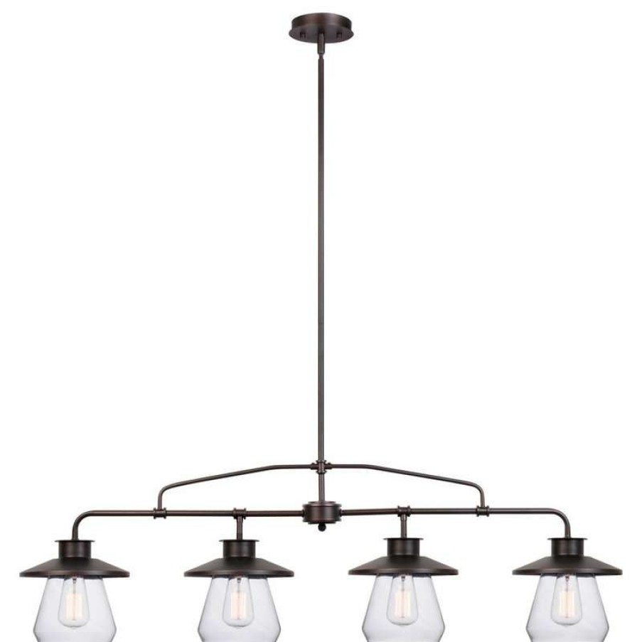 Kitchen & Cabinet Lighting * | Best Deal Globe Electric Nate 4-Light Pendant, Oil Rubbed Bronze, Clear Glass Shades, 4-Light