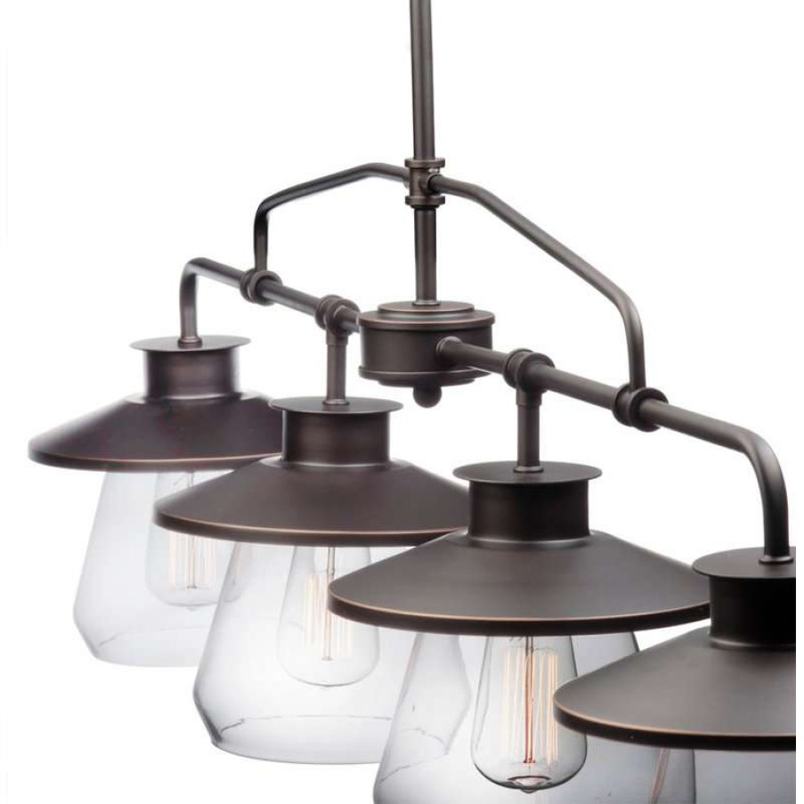 Kitchen & Cabinet Lighting * | Best Deal Globe Electric Nate 4-Light Pendant, Oil Rubbed Bronze, Clear Glass Shades, 4-Light