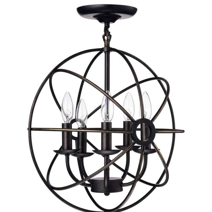 Ceiling Lighting * | Promo Edvivi Lighting Dover 5-Light Antique Bronze Sphere Cage Globe Semi Flush Mount Chandelier