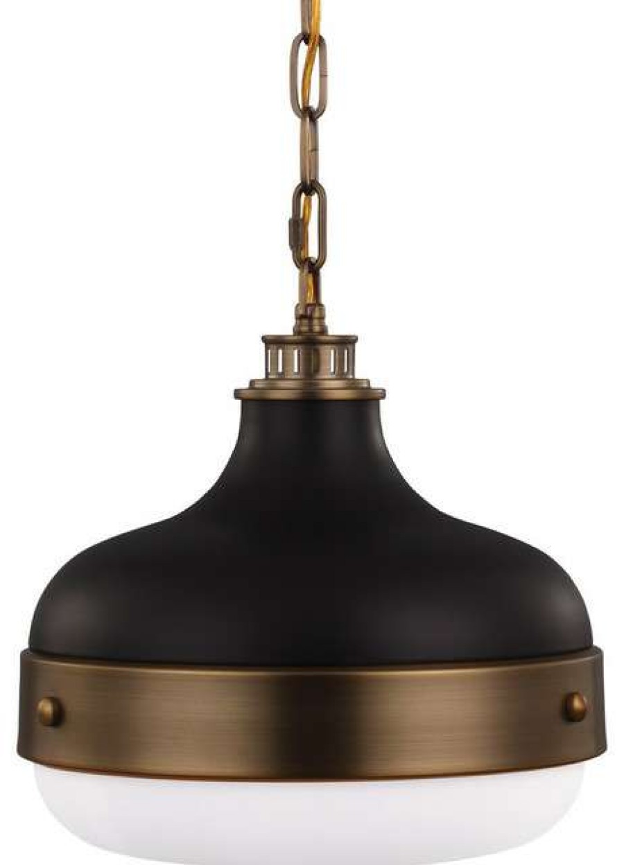 Ceiling Lighting * | Best Pirce Feiss 2-Light Pendant, Dark Brass / Matte Black