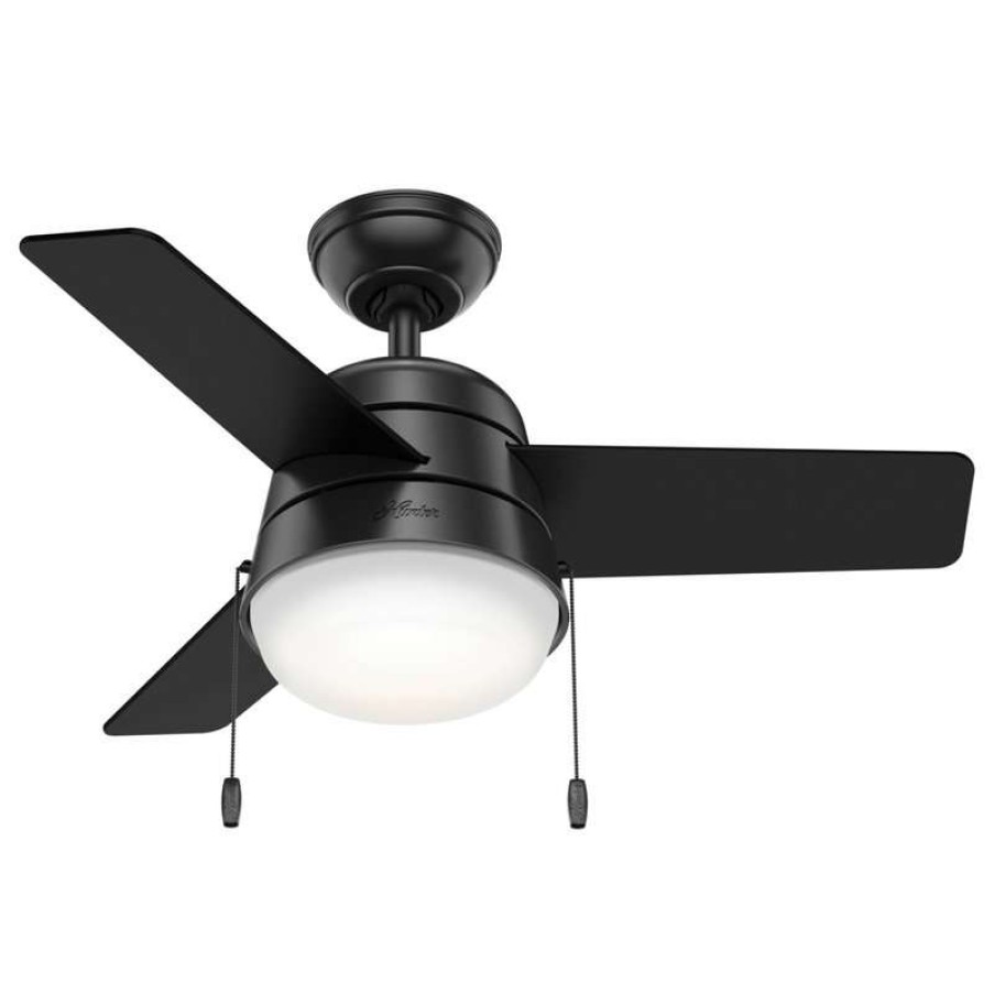 Ceiling Lighting * | Cheapest Hunter Fan Company 36 Aker Matte Black Ceiling Fan With Light