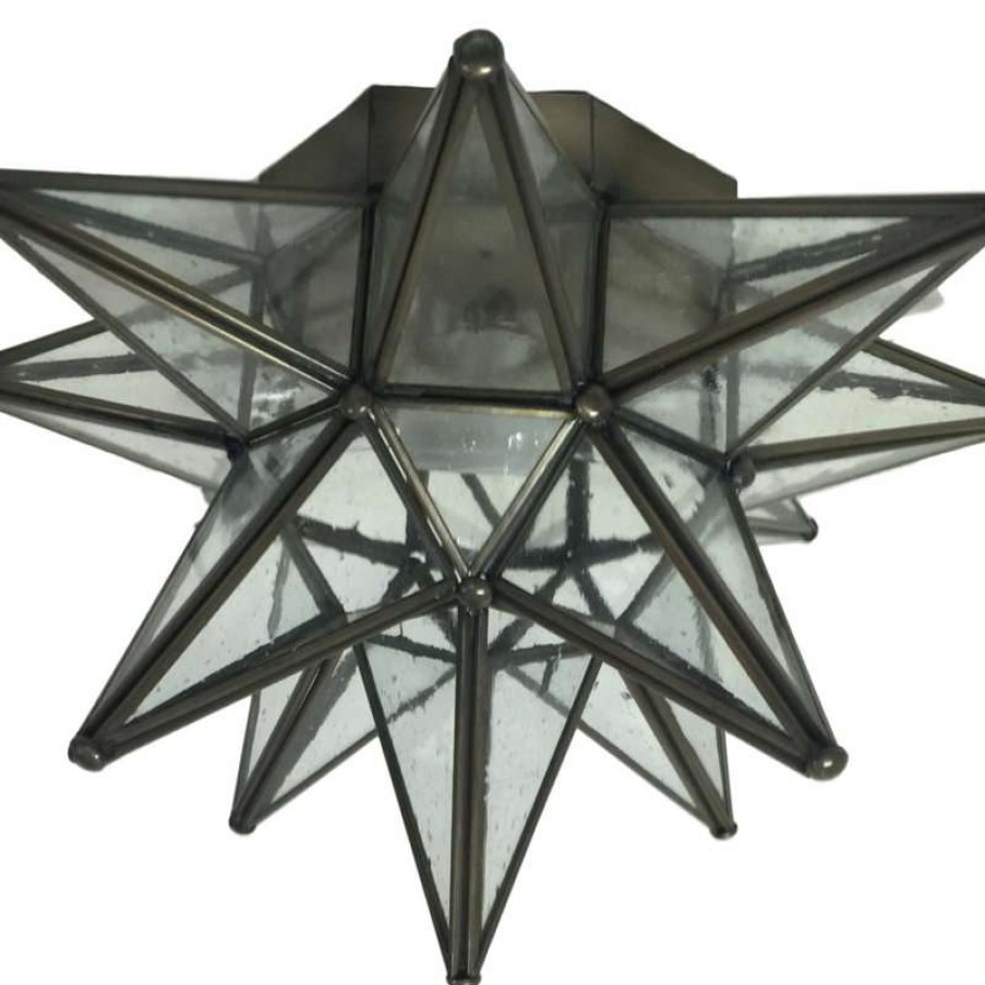 Ceiling Lighting * | Coupon Quintana Roo Moravian Star Ceiling Light, Flush Mount, Seedy Glass, Bronze Trim