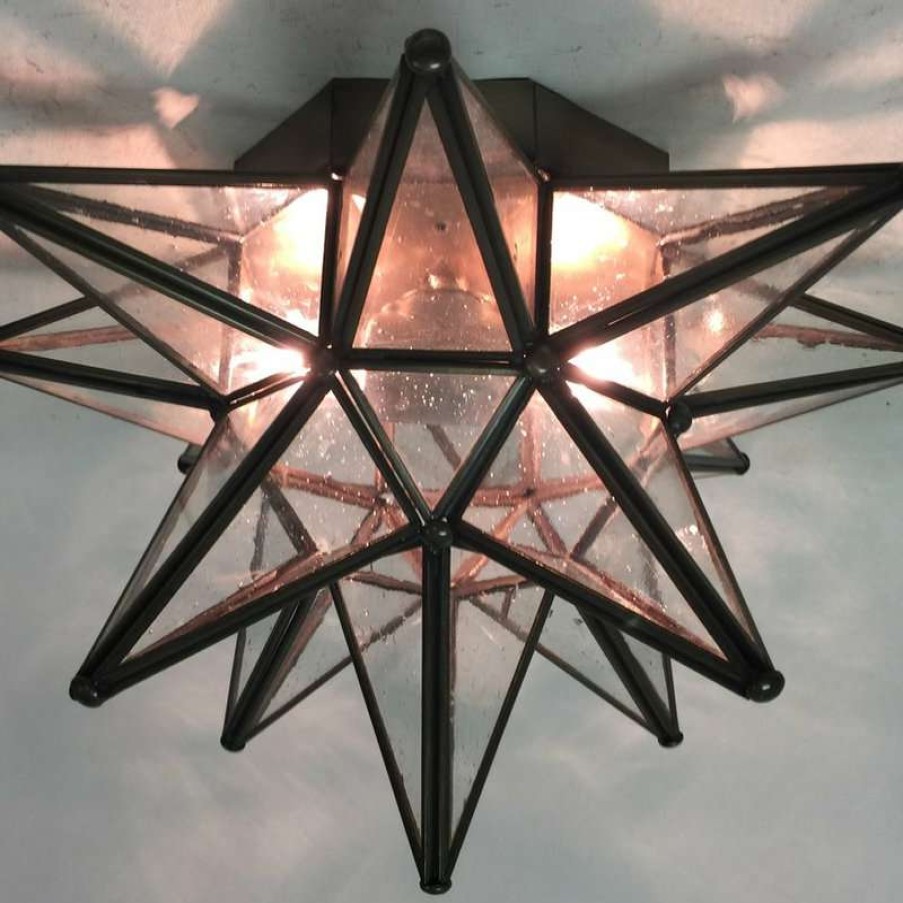 Ceiling Lighting * | Coupon Quintana Roo Moravian Star Ceiling Light, Flush Mount, Seedy Glass, Bronze Trim