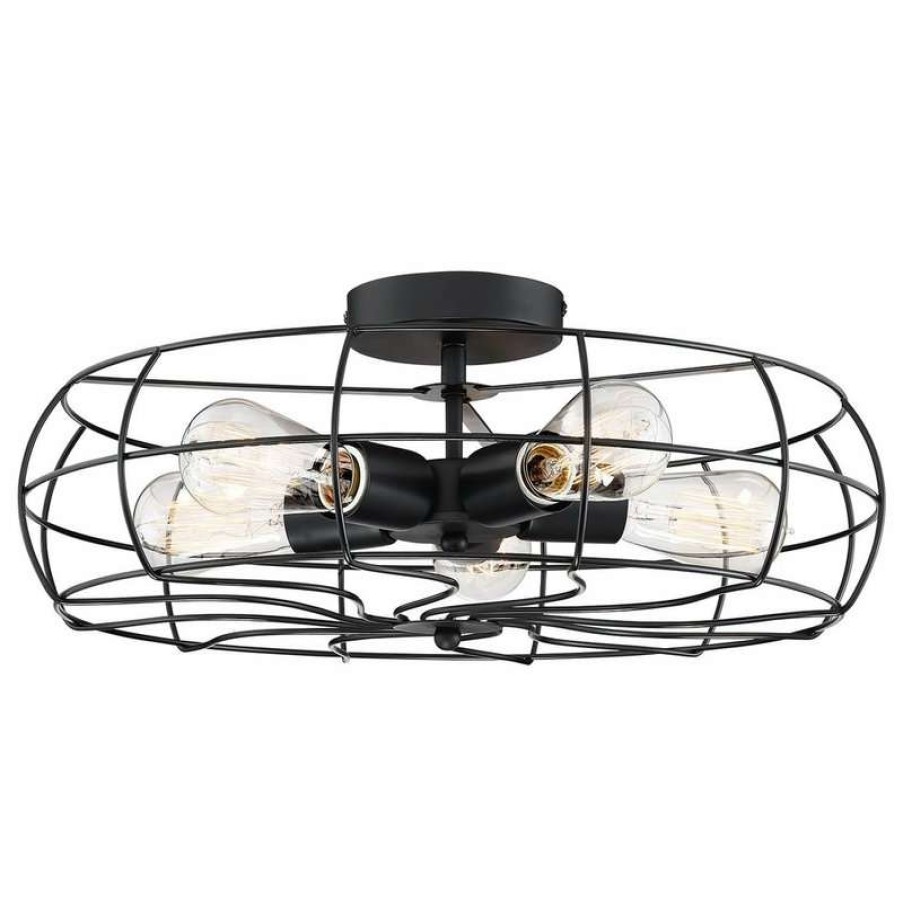 Ceiling Lighting * | Wholesale Kira Home Gage 18 Farmhouse/ Ceiling Light, Metal Cage Shade, Black