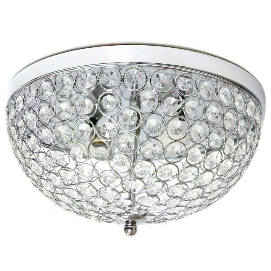 Ceiling Lighting * | Top 10 Alltherages Elegant Designs 2 Light Elipse Crystal Flush Mount Ceiling Light, Chrome