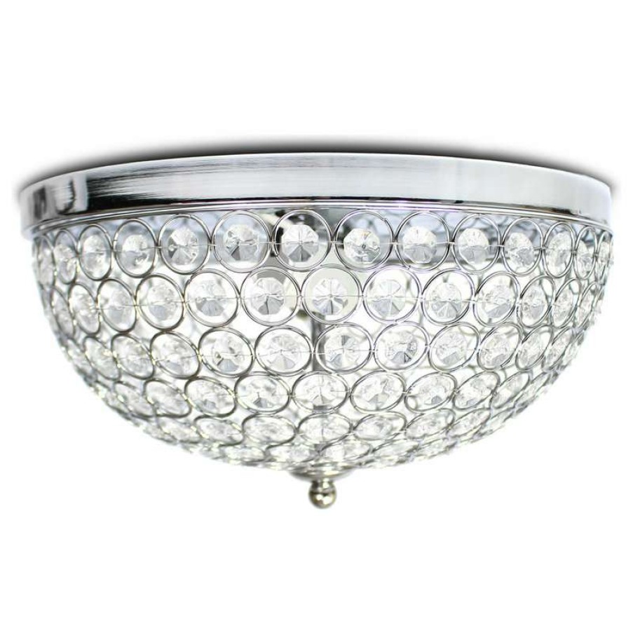 Ceiling Lighting * | Top 10 Alltherages Elegant Designs 2 Light Elipse Crystal Flush Mount Ceiling Light, Chrome