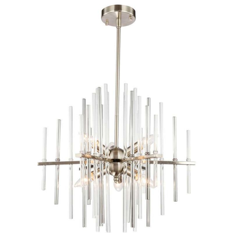 Ceiling Lighting * | Discount Woodbridge Lighting Inc. Woodbridge Lighting 20116Stn Spires 6-Light Chandelier, Clear, Plated Chrome