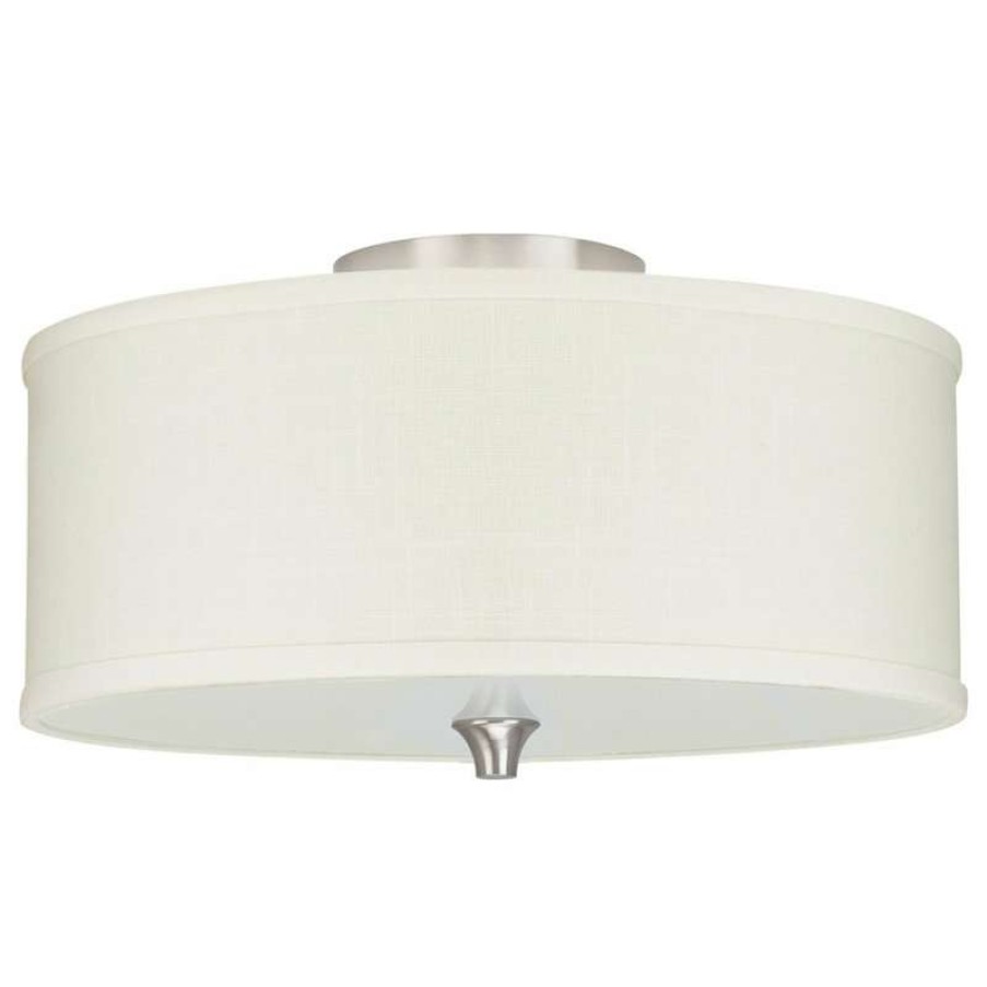 Ceiling Lighting * | Budget Kira Home Newport 14 Ceiling Light, Off White Linen Drum Shade, Brushed Nickel