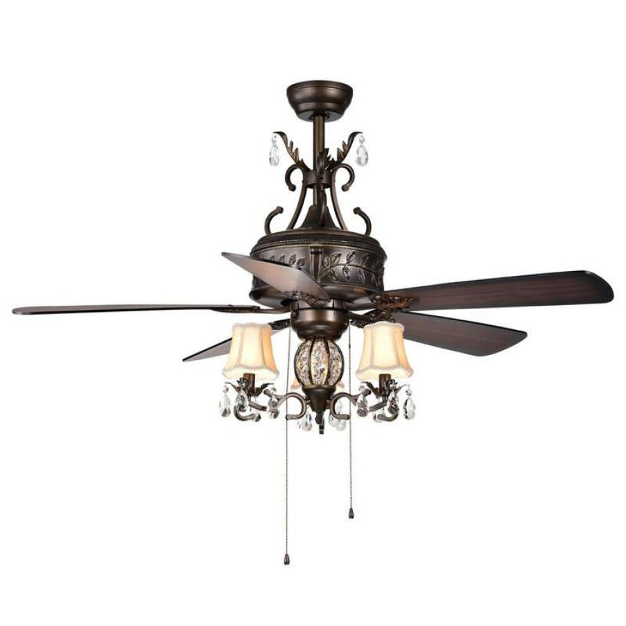 Ceiling Lighting * | Top 10 Warehouse Of Tiffany, Inc Firtha 5-Blade Antique Style 3-Light 52 Ceiling Fan