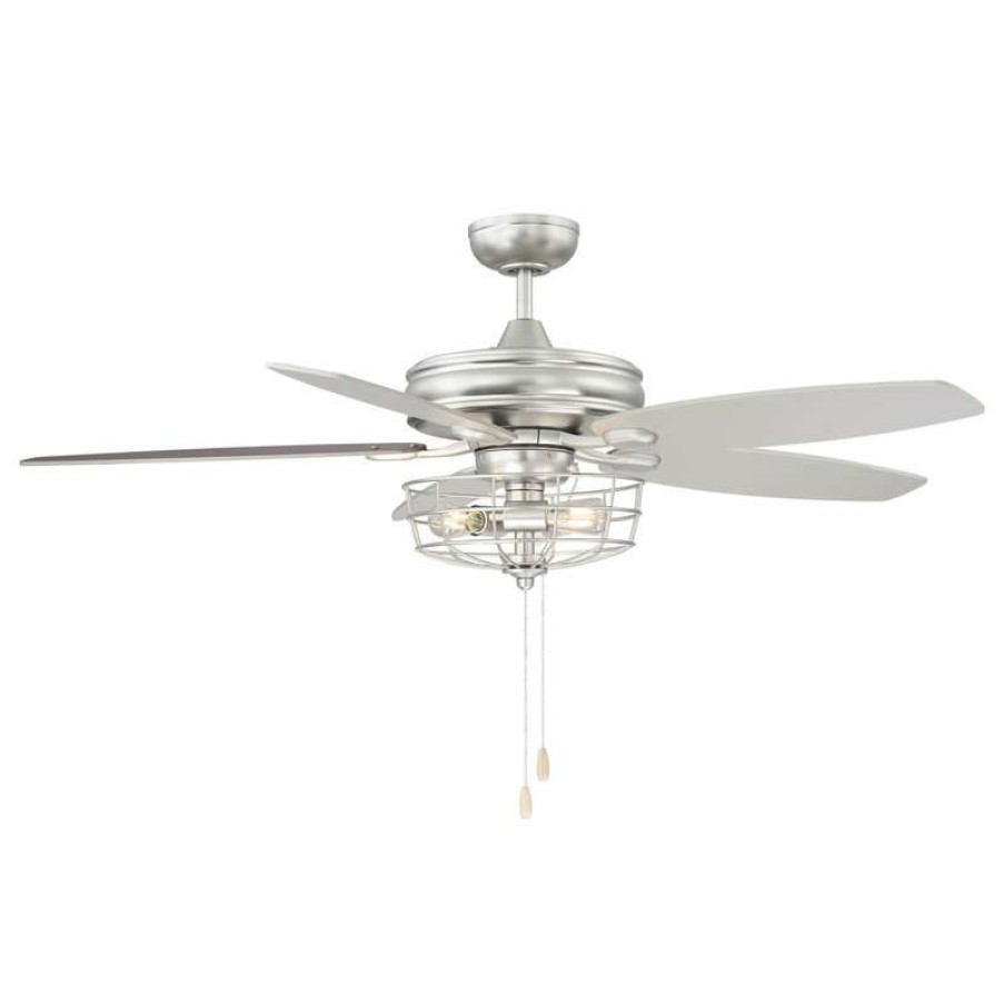 Ceiling Lighting * | Hot Sale Helmsman Lighting Works Ceiling Fan With Light, Brushed Nickel, 52