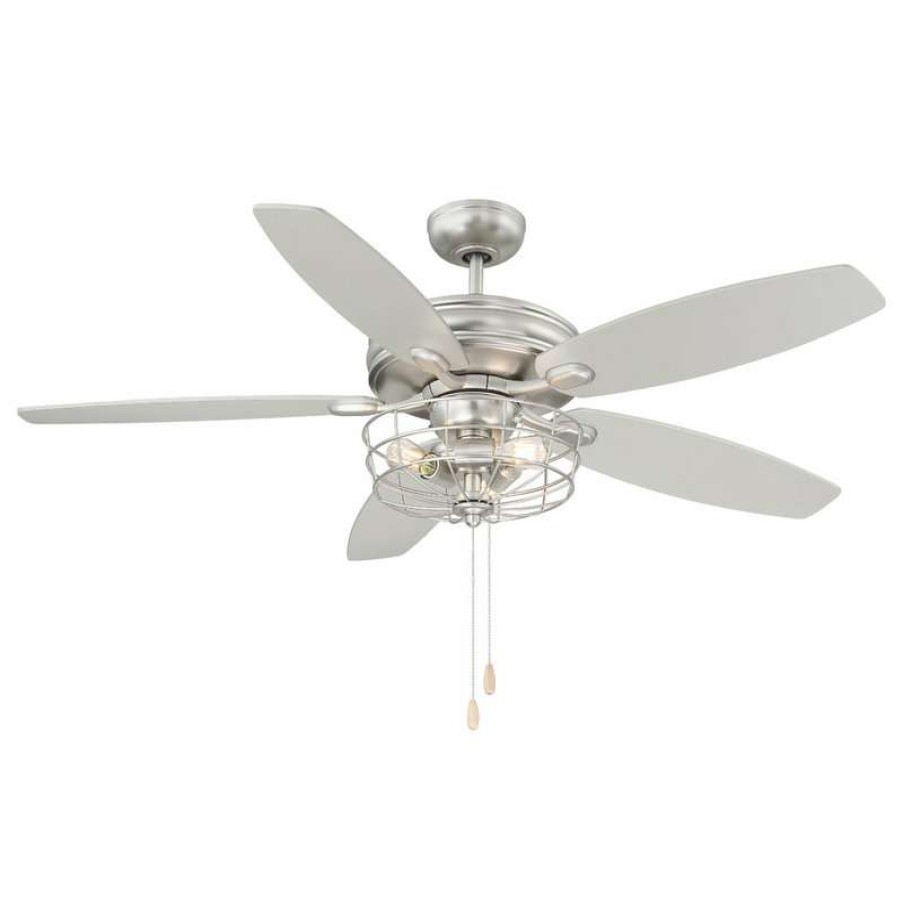 Ceiling Lighting * | Hot Sale Helmsman Lighting Works Ceiling Fan With Light, Brushed Nickel, 52