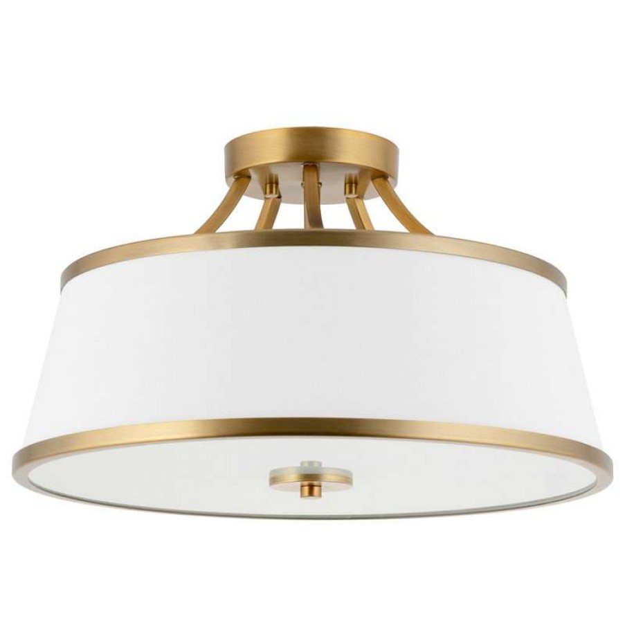 Ceiling Lighting * | Cheapest Kira Home Zoey 17.5 Ceiling Light, White Fabric Shade, Warm Brass