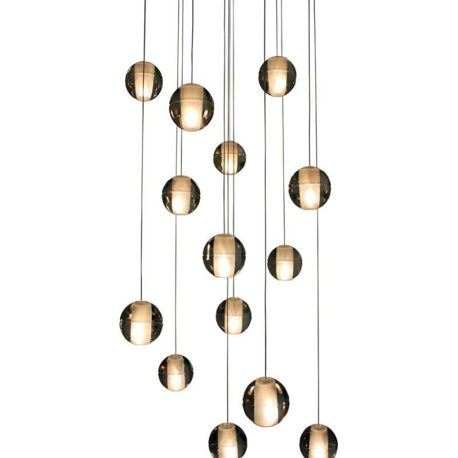 Ceiling Lighting * | Best Pirce Lightupmyhome Orion 14 Light Floating Glass Globe Led Chandelier, Brushed Nickel, Square Canop