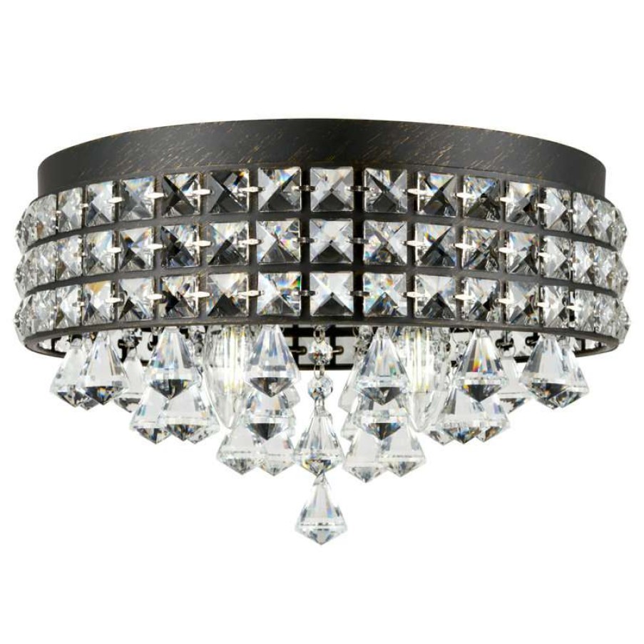 Ceiling Lighting * | Deals Kira Home Gemma 15 Chic Flush Mount Crystal Chandelier, Round Metal Shade