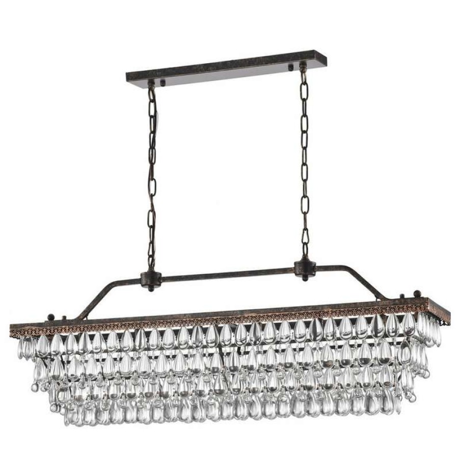 Kitchen & Cabinet Lighting * | Promo Edvivi Lighting 6-Light Antique Bronze Rectangular Crystal Chandelier Dining Room 40 Glam