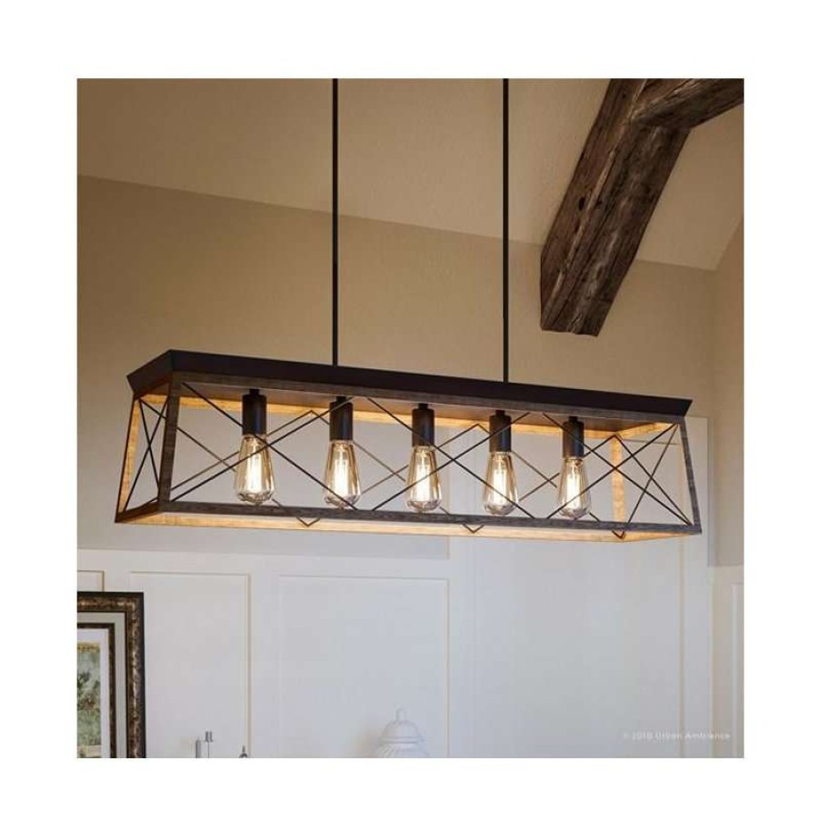 Kitchen & Cabinet Lighting * | Promo Urban Ambiance Luxury Industrial Island Chandelier, Berkeley Series, Olde Bronze