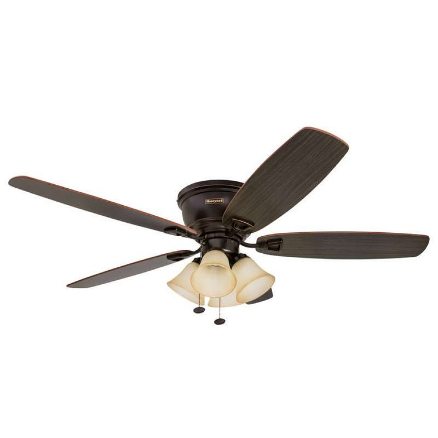 Ceiling Lighting * | Best Reviews Of Honeywell Ceiling Fan 52 Glen Alden Indoor Hugger Ceiling Fan With Light, Oil Rubbed Bronze