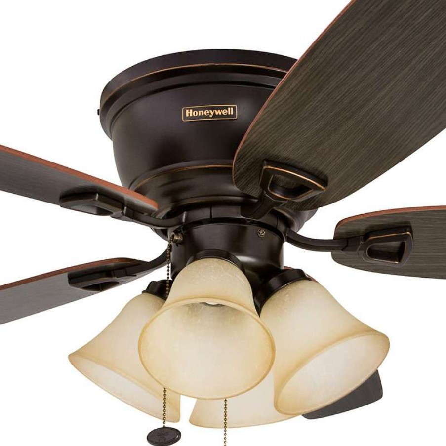 Ceiling Lighting * | Best Reviews Of Honeywell Ceiling Fan 52 Glen Alden Indoor Hugger Ceiling Fan With Light, Oil Rubbed Bronze