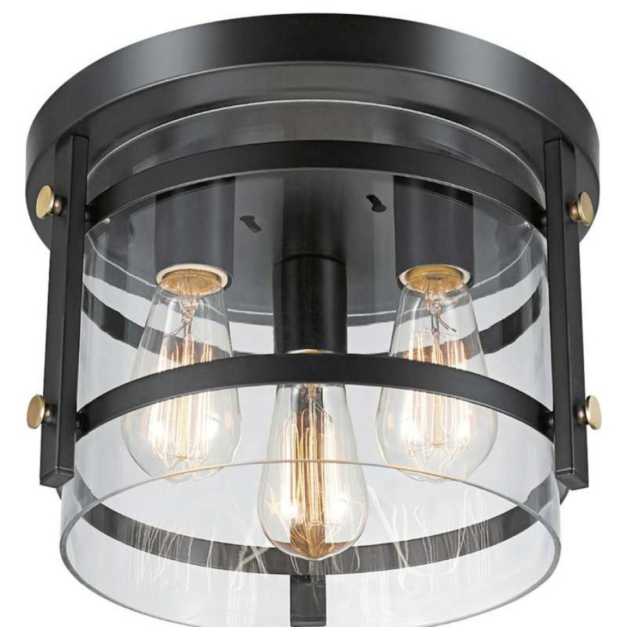 Ceiling Lighting * | Hot Sale Globe Electric Wexford 3-Light Dark Bronze Semi-Flush Mount Ceiling Light, Clear Glass