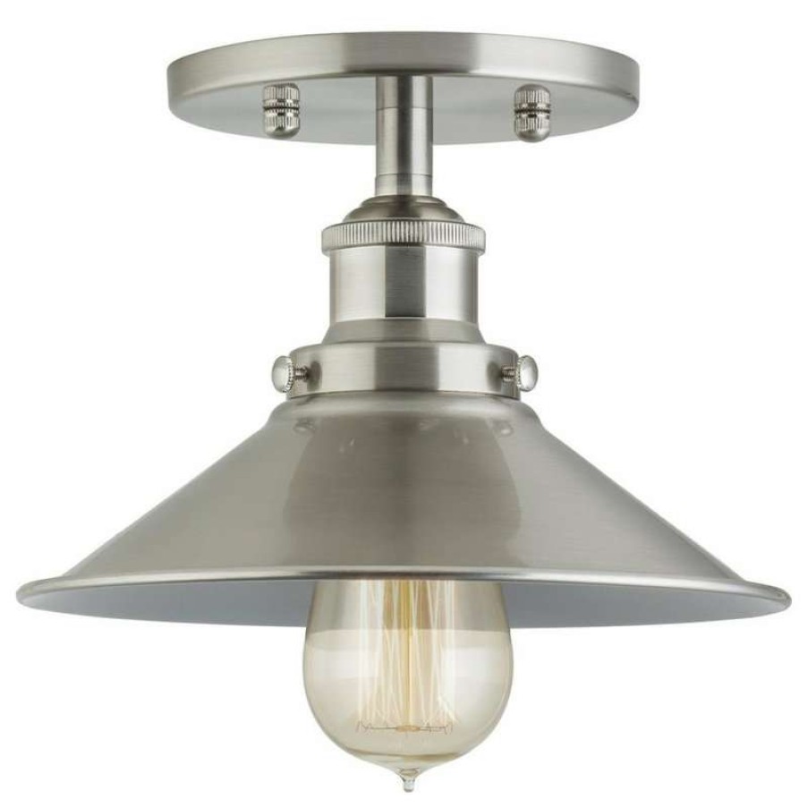 Ceiling Lighting * | Outlet Linea Di Liara Andante Industrial Semi Flushmount Ceiling Lamp, Brushed Nickel