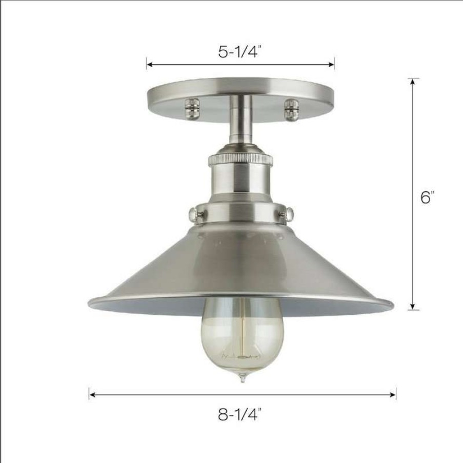 Ceiling Lighting * | Outlet Linea Di Liara Andante Industrial Semi Flushmount Ceiling Lamp, Brushed Nickel