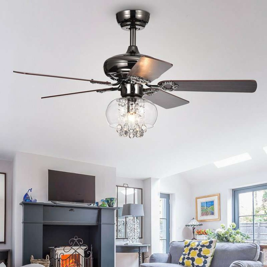 Ceiling Lighting * | Brand New Warehouse Of Tiffany, Inc Aequor 1-Light Glass And Crystal 5-Blade 42-Inch Pear Black Ceiling Fan