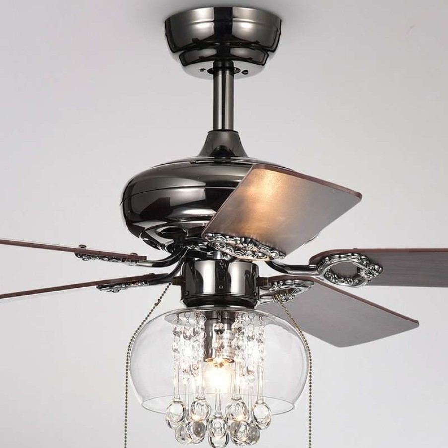 Ceiling Lighting * | Brand New Warehouse Of Tiffany, Inc Aequor 1-Light Glass And Crystal 5-Blade 42-Inch Pear Black Ceiling Fan