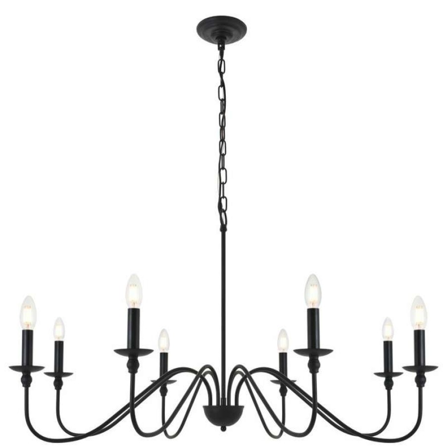 Ceiling Lighting * | Deals Elegant Furniture & Lighting Matte Black And Brass Finish Pendant, Matte Black, 42 X21.8