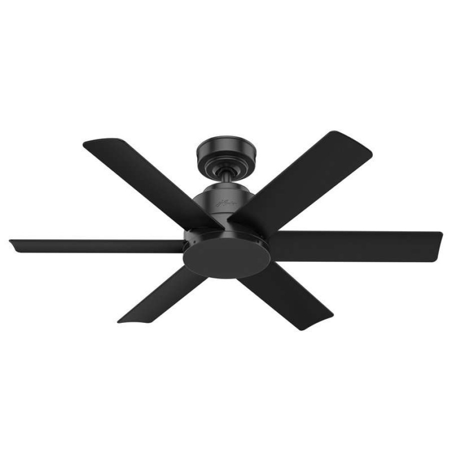 Ceiling Lighting * | Flash Sale Hunter Fan Company Hunter 44 Kennicott Matte Black Outdoor Ceiling Fan With Wall Control