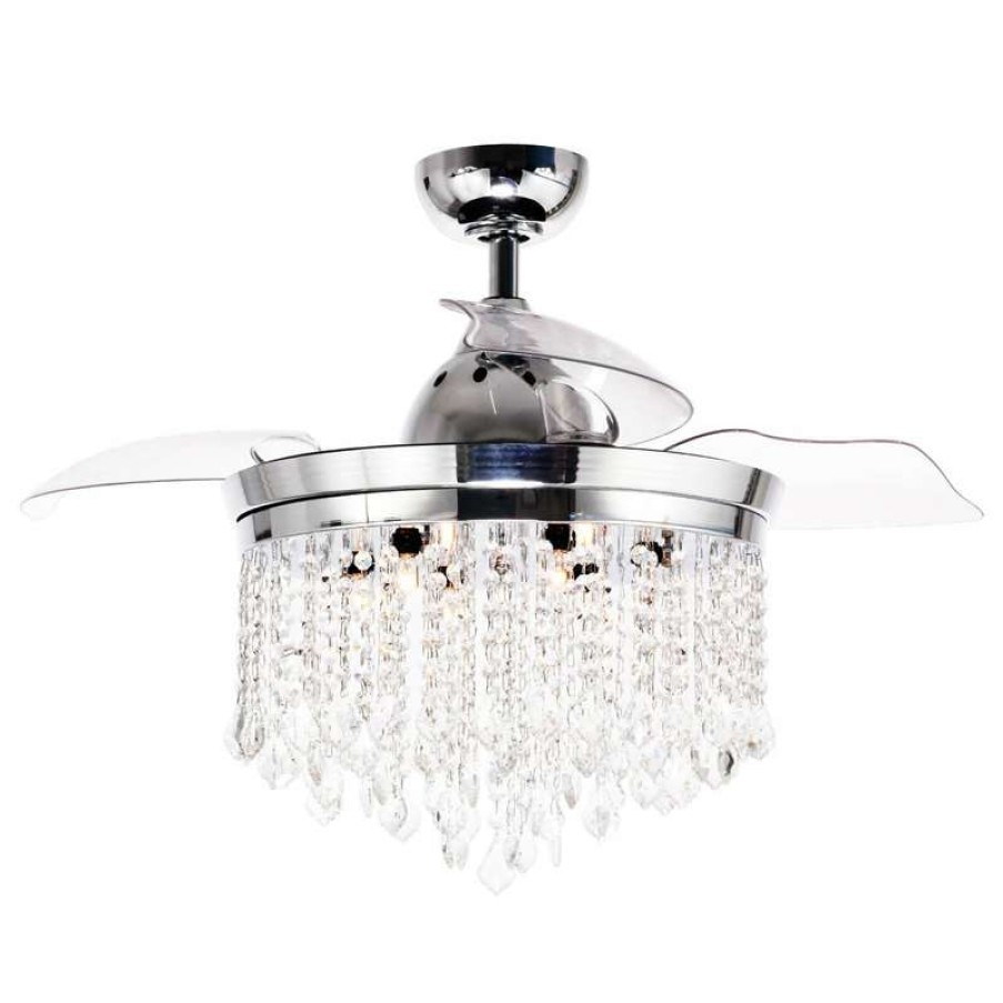 Ceiling Lighting * | Hot Sale Whoselamp 42Inabella Modern Crystal Retractable Ceiling Fan With Lights And Remote Control