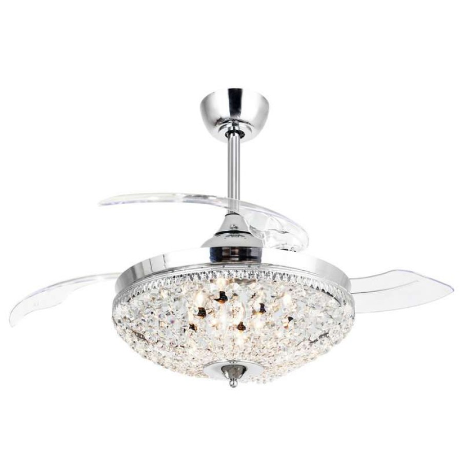 Ceiling Lighting * | Coupon Whoselamp 42 Crystal Folding Blades Ceiling Fan Remote Control, 3-Blade