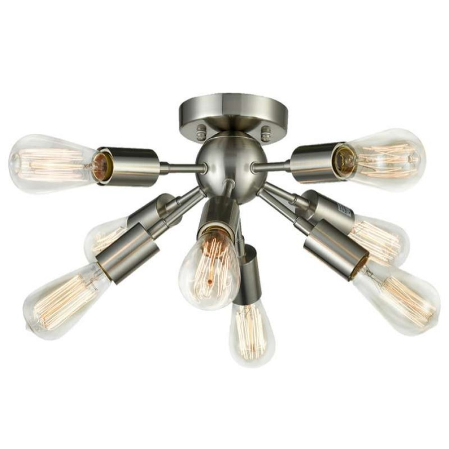 Ceiling Lighting * | Promo Mooseled Milano Sputnik Ceiling Light 8-Light Flush Mount Fixture, Brushed Nickel