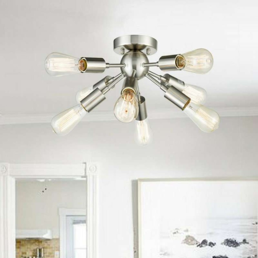 Ceiling Lighting * | Promo Mooseled Milano Sputnik Ceiling Light 8-Light Flush Mount Fixture, Brushed Nickel