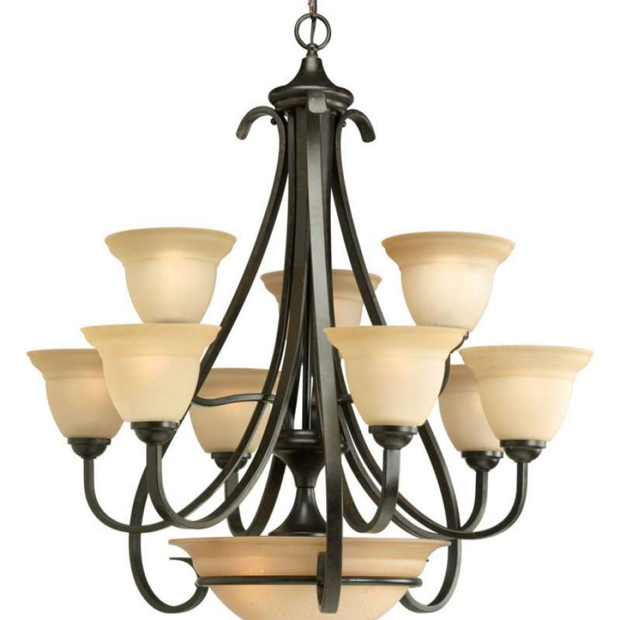 Ceiling Lighting * | Promo Progress Lighting Torino 9-Light 2-Tier Chandelier, Forged Bronze