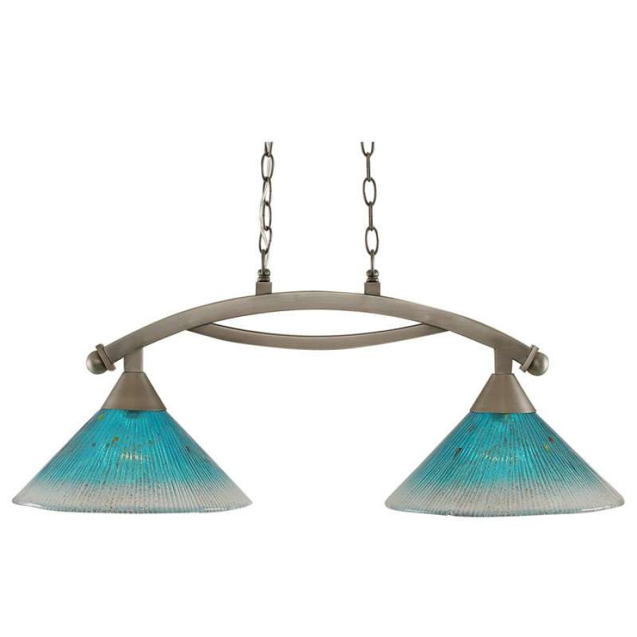 Kitchen & Cabinet Lighting * | Cheap Toltec Lighting Bow 2 Light Island Light In Brushed Nickel, 12 Teal Crystal Glass