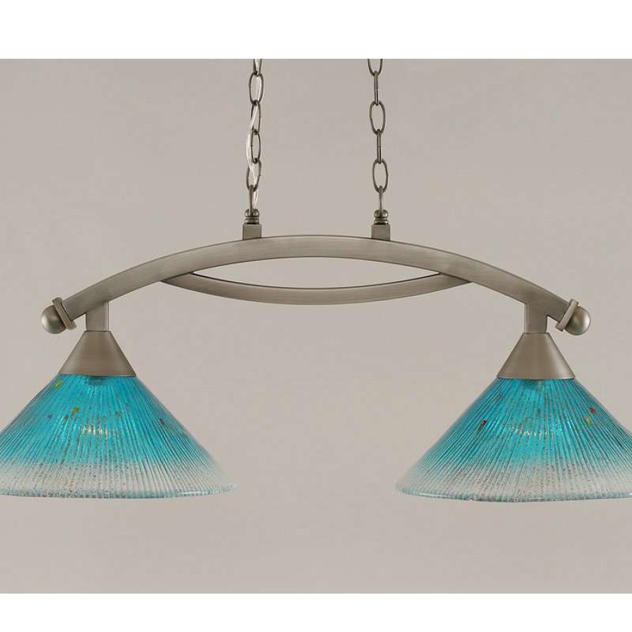 Kitchen & Cabinet Lighting * | Cheap Toltec Lighting Bow 2 Light Island Light In Brushed Nickel, 12 Teal Crystal Glass