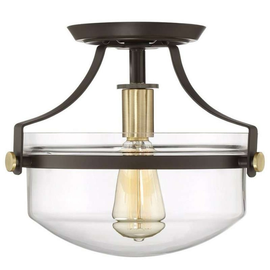 Ceiling Lighting * | Best Pirce Kira Home Zurich 12 Rustic Ceiling Light, Glass Shade, Antique Brass Accents