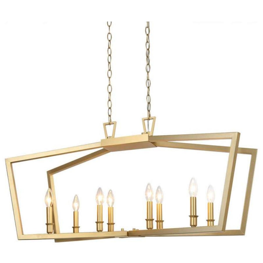 Kitchen & Cabinet Lighting * | Brand New Newworlddecor 8-Light Lantern Boxy Linear Chandelier, Gold