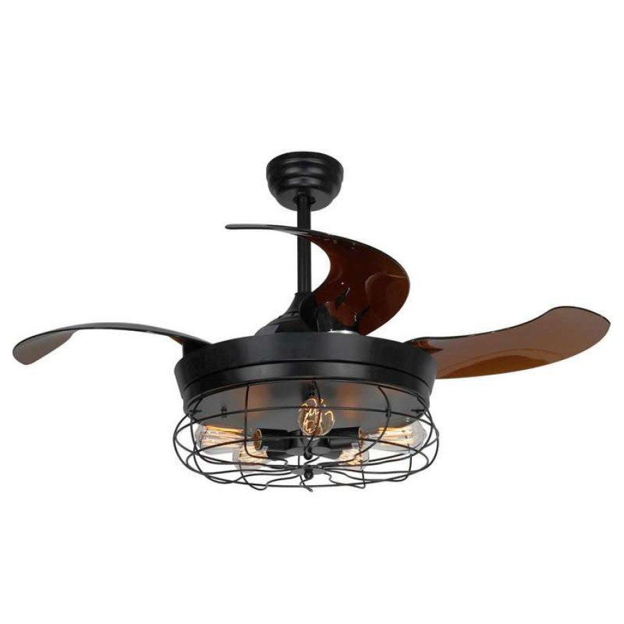 Ceiling Lighting * | Budget Flint Garden Inc Industrial Ceiling Fan With Retractable Blades, Black