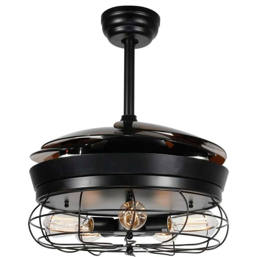 Ceiling Lighting * | Budget Flint Garden Inc Industrial Ceiling Fan With Retractable Blades, Black