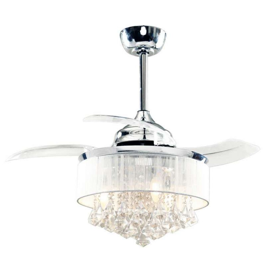 Ceiling Lighting * | Best Deal Flint Garden Inc 36 Inch Chrome Crystal Ceiling Fan With Remote, Retractable Blades