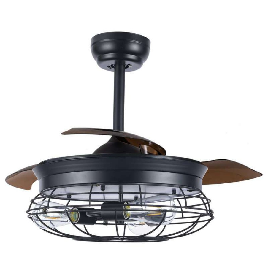 Ceiling Lighting * | Budget Bella Depot 42 Vintage Industrial Ceiling Fan With Retractable Blades, Remote Control, Blac