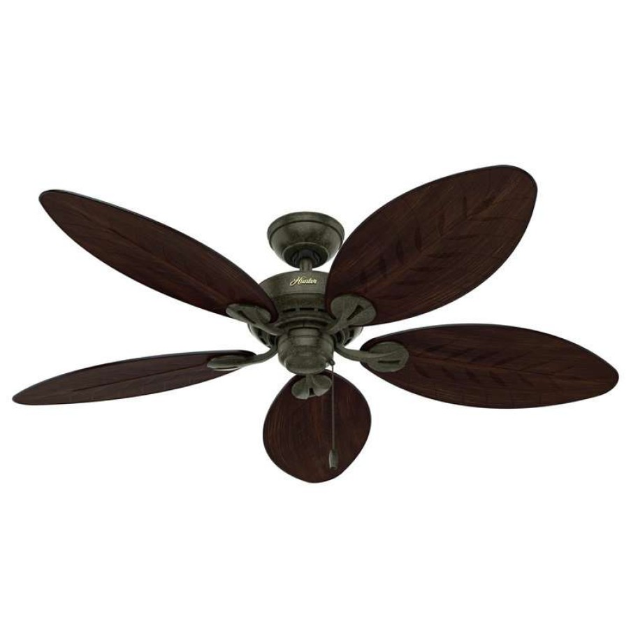 Ceiling Lighting * | Brand New Hunter Fan Company Hunter 54 Bayview Outdoor Ceiling Fan, Provencal Gold With Pull Chain