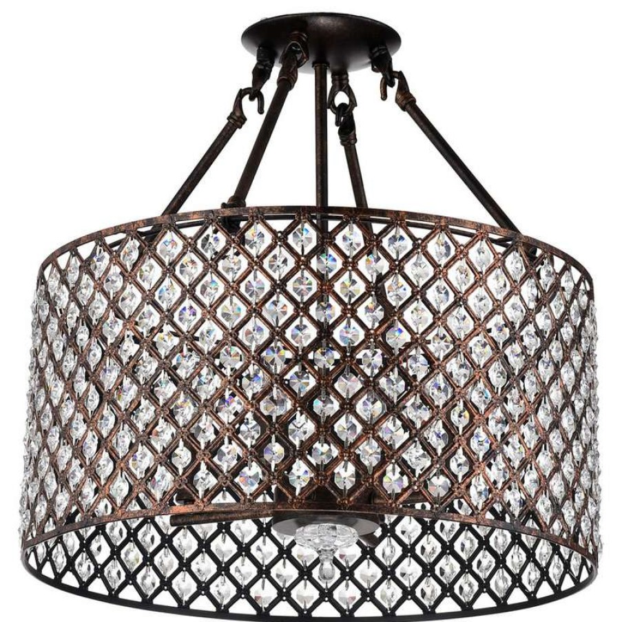 Ceiling Lighting * | New Edvivi Lighting Marya 4-Light Antique Copper Beaded Drum Semi Flush Mount Crystal Chandelier Gla