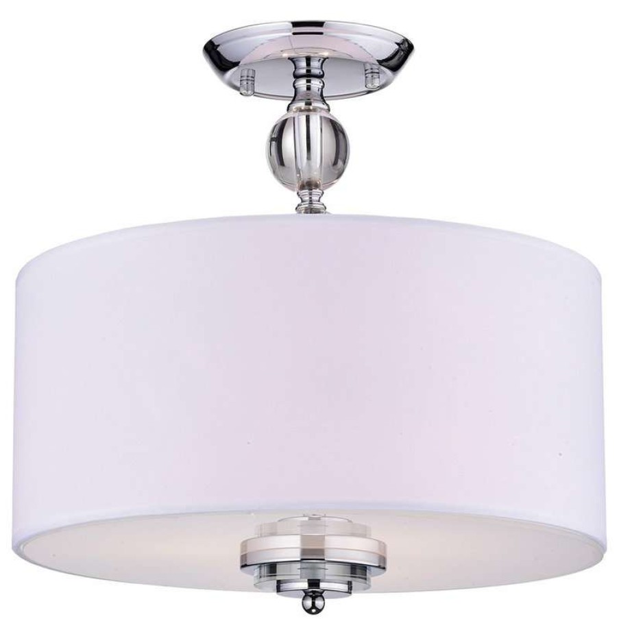 Ceiling Lighting * | Best Pirce Edvivi Lighting 3-Light Decorated White Drum Semi Flush Mount Chrome Fixture Coastal Lighting