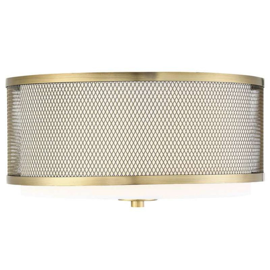 Ceiling Lighting * | Wholesale Helmsman Lighting Works 3-Light Flush Mount, Natural Brass