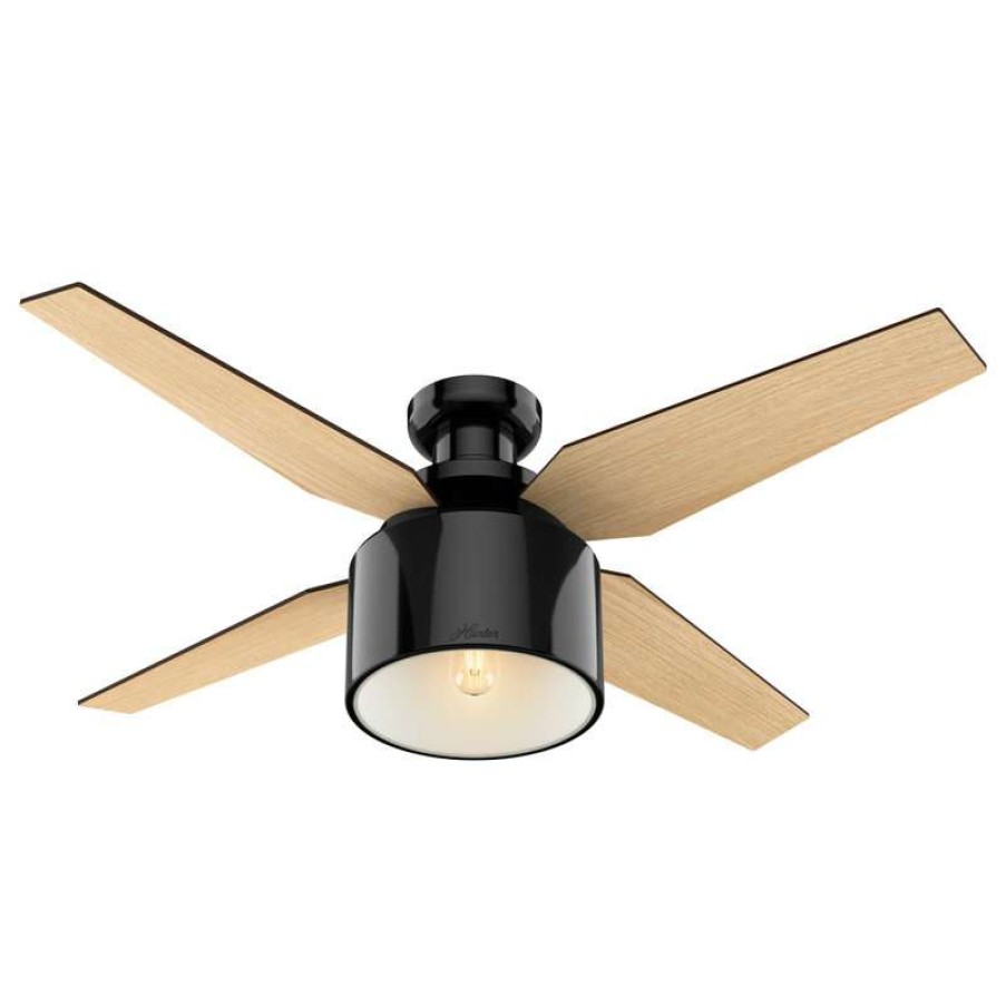 Ceiling Lighting * | Budget Hunter Fan Company 52 Cranbrook Low Gloss Black Ceiling Fan W/ Light/Remote